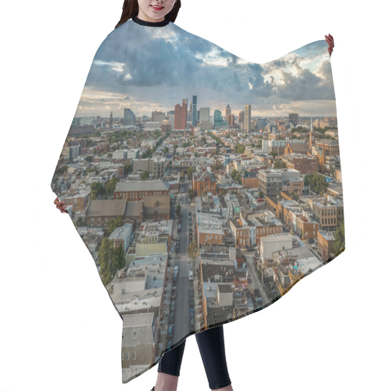 Personality  Aerial View Of High Rise Office Buildings In Downtown Baltimore And The Federal Hill Neighborhood With Brick Facades Hair Cutting Cape