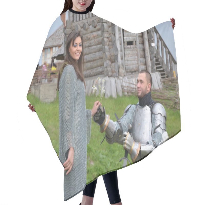 Personality  The Knight Gives To The Lady Wild Flowers. Hair Cutting Cape