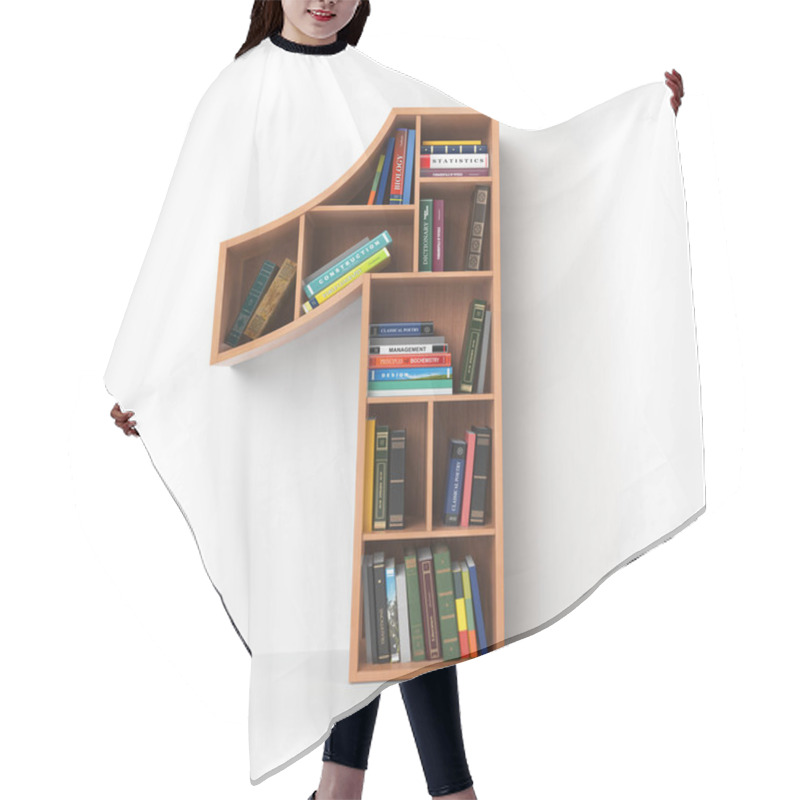 Personality  Number 1 One. Alphabet In The Form Of Shelves With Books Isolate Hair Cutting Cape