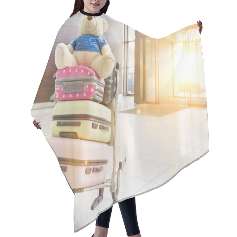 Personality  Baggage On Cart With Lens Flare In Airport Hair Cutting Cape