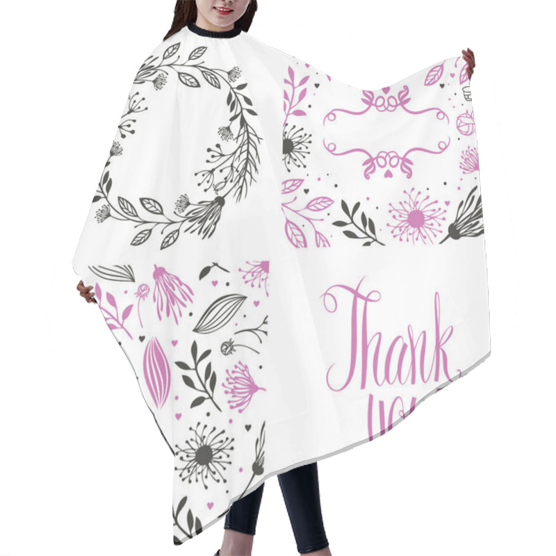 Personality  Round Frame Of Flowers, Pattern And Thank You Card Hair Cutting Cape