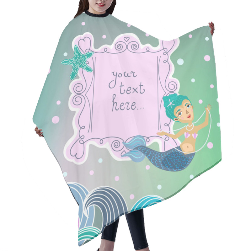 Personality  Frame With Mermaid And Place For Text. Vector Cartoon Illustration. Hair Cutting Cape