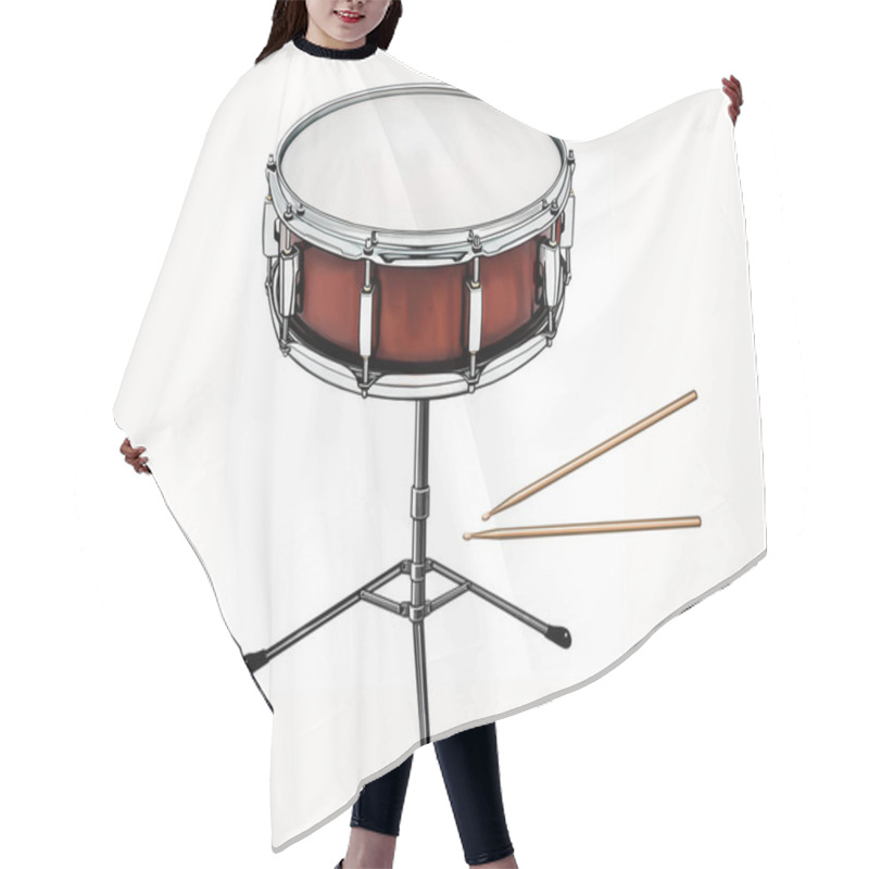 Personality  Snare Drum (side Drum) On A Stand, A Percussion Instrument Of A Symphony Orchestra, Realistic Drawing, Isolated Image On A White Background Hair Cutting Cape