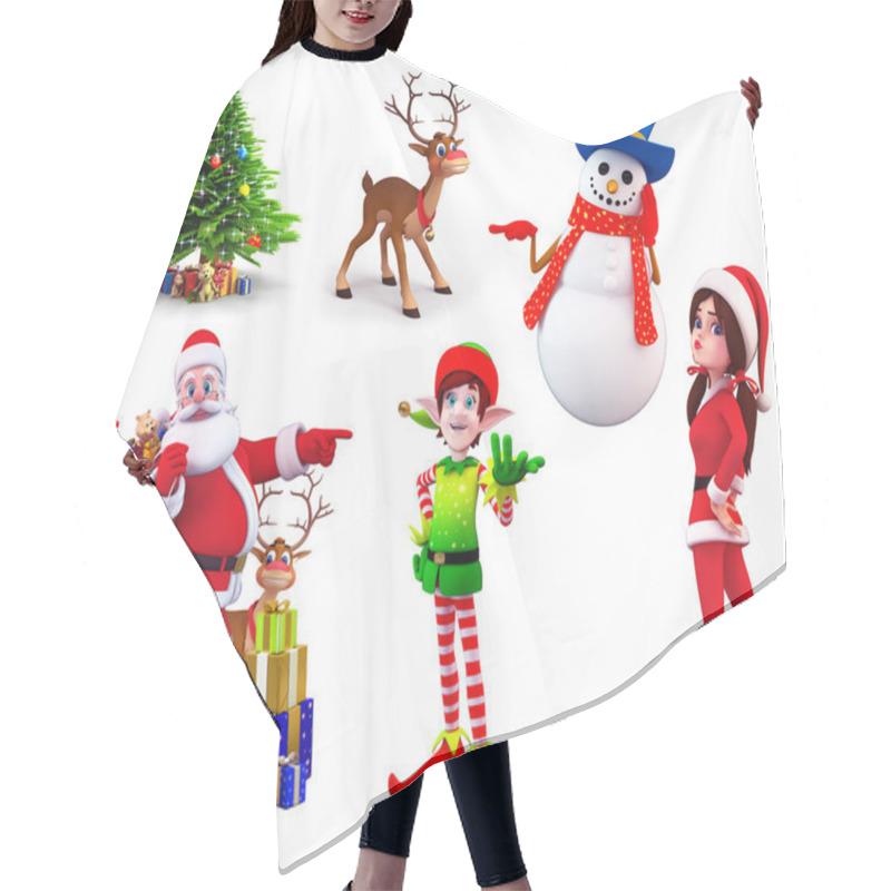 Personality  Illustration Of Christmas Characters Hair Cutting Cape