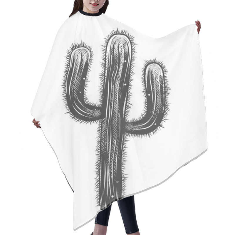 Personality  Vector Engraved Style Illustration For Posters, Decoration And Print. Hand Drawn Sketch Of Cactus In Monochrome Isolated On White Background. Detailed Vintage Woodcut Style Drawing. Hair Cutting Cape