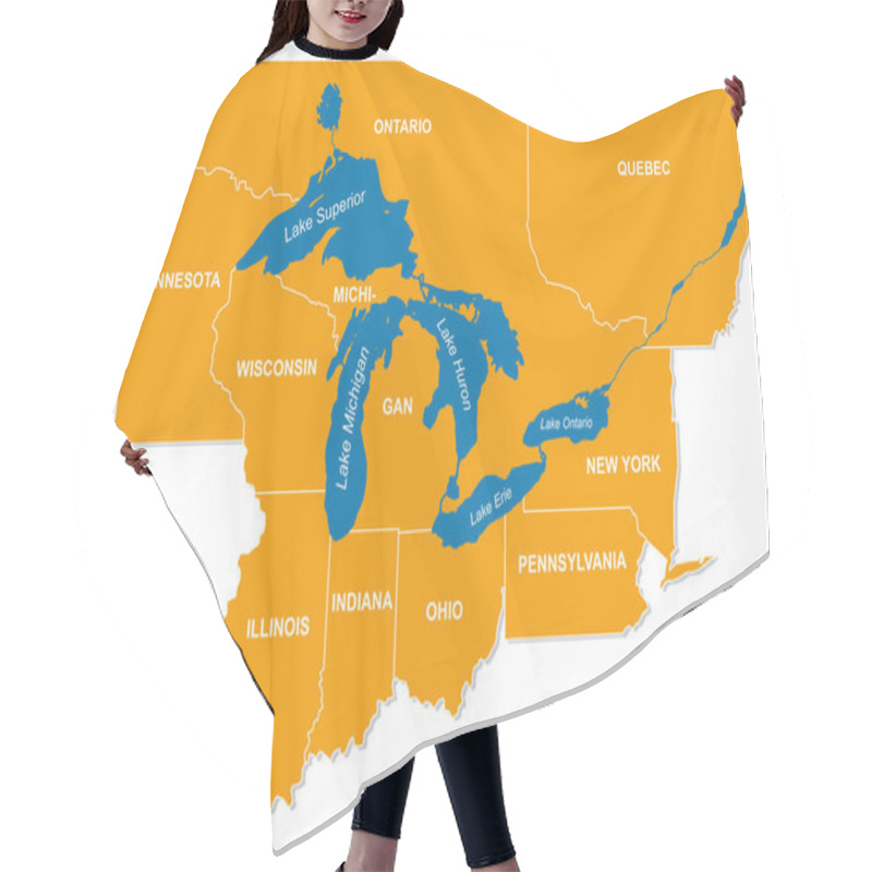 Personality  Graphic Of The North American Great Lakes And Their Neighboring States Hair Cutting Cape