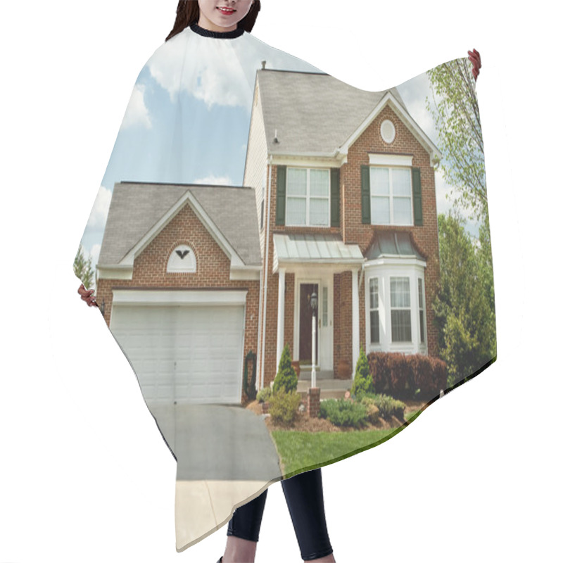 Personality  Front View Brick Single Family House Home Suburban Maryland, USA Hair Cutting Cape