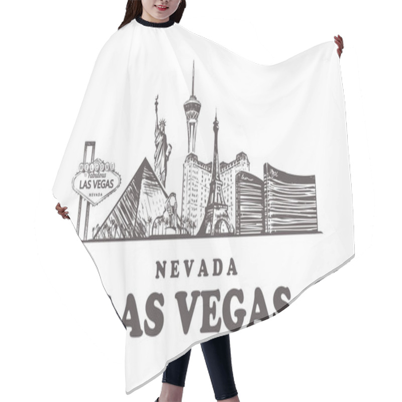 Personality  Las Vegas Sketch Skyline. Nevada, Las Vegas Hand Drawn Vector Illustration. Hair Cutting Cape