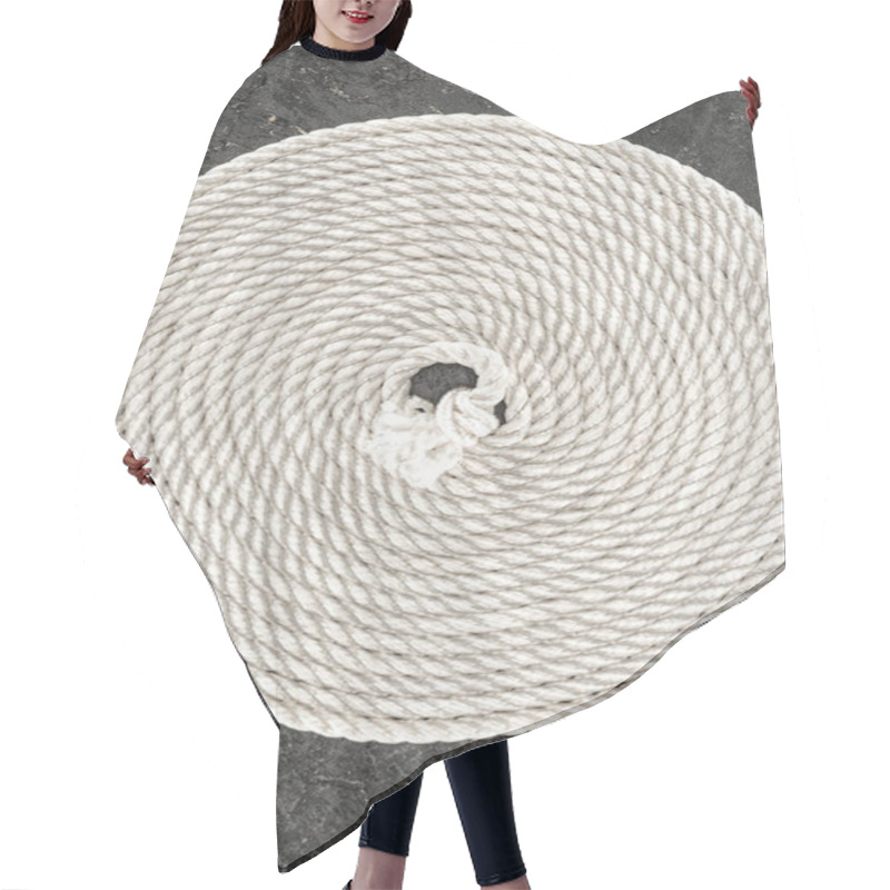 Personality  Top View Of White Nautical Rope Arranged In Circle On Dark Concrete Tabletop Hair Cutting Cape