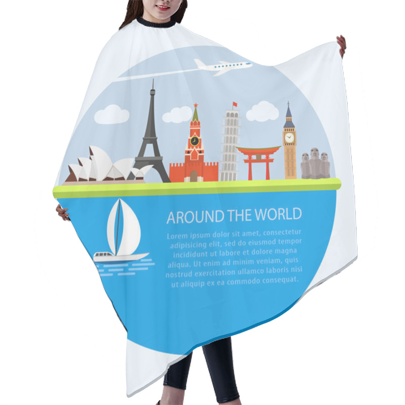 Personality  Vector Illustration Composition With World Famous Landmarks Hair Cutting Cape