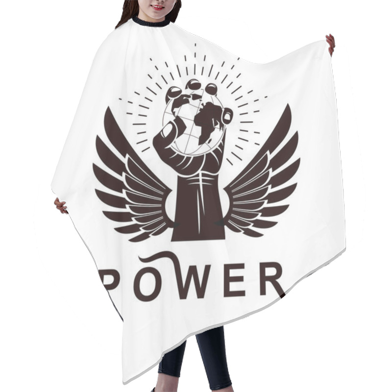 Personality  Winged Vector Emblem Composed With Raised Clenched Fist  Hair Cutting Cape