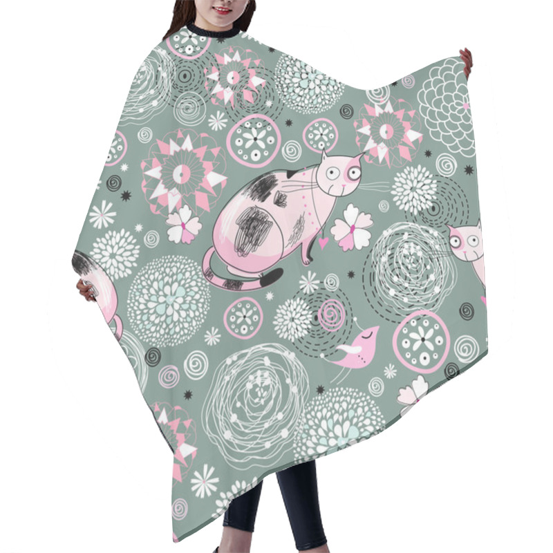 Personality  Texture Pink Cat And Flowers Hair Cutting Cape