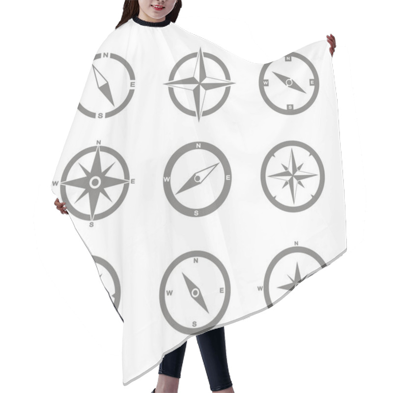 Personality  Set Of Monochrome Icons With Compass For Your Design Hair Cutting Cape