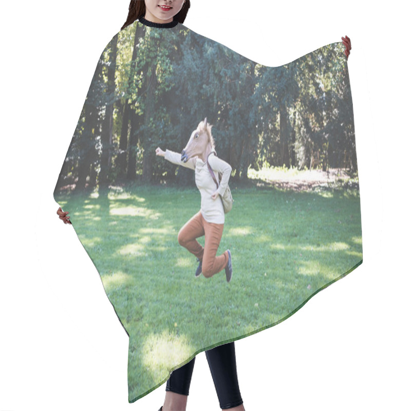 Personality  Young Hipster Horse Mask Woman In Autumn Hair Cutting Cape