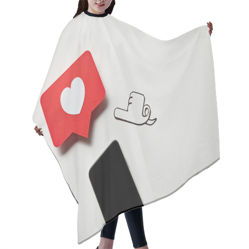 Personality  Smartphone With Pointing And Like Sign Card On White Surface Hair Cutting Cape