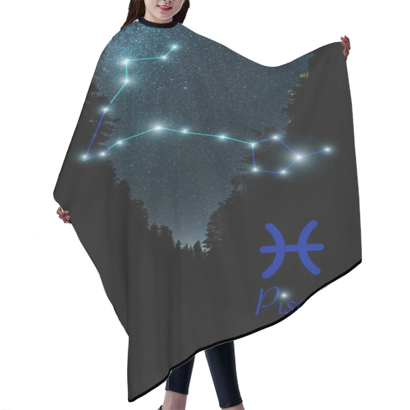 Personality  Dark Landscape With Night Starry Sky And Pisces Constellation Hair Cutting Cape