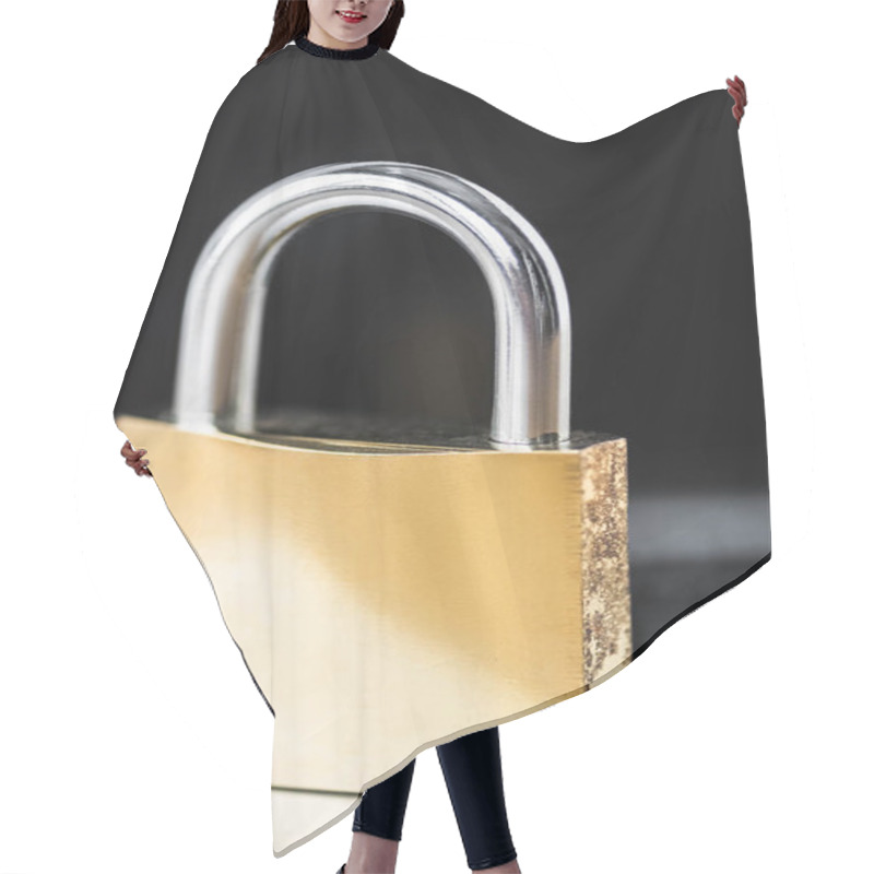 Personality  Selective Focus Of Metal Padlock With Copy Space In Office  Hair Cutting Cape