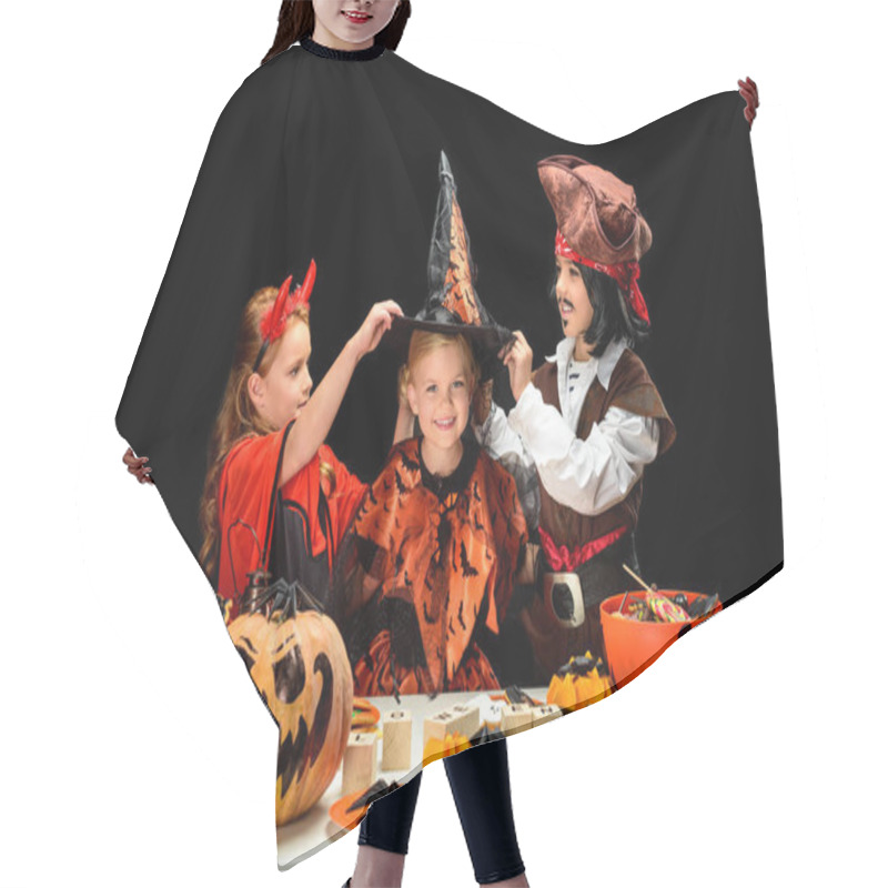 Personality  Children In Halloween Costumes With Sweets Hair Cutting Cape