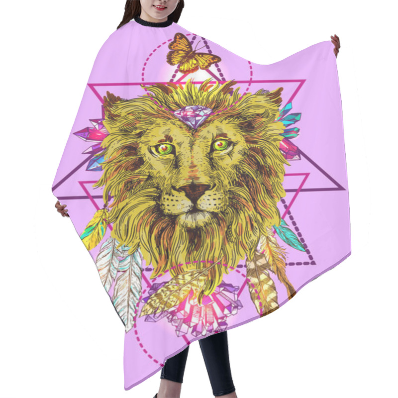 Personality  Illustration With Lion Hair Cutting Cape