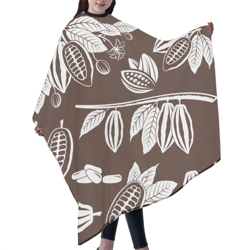 Personality  Collection Of Cocoa Beans, Branch And Leaves Isolated On Brown Background Hair Cutting Cape