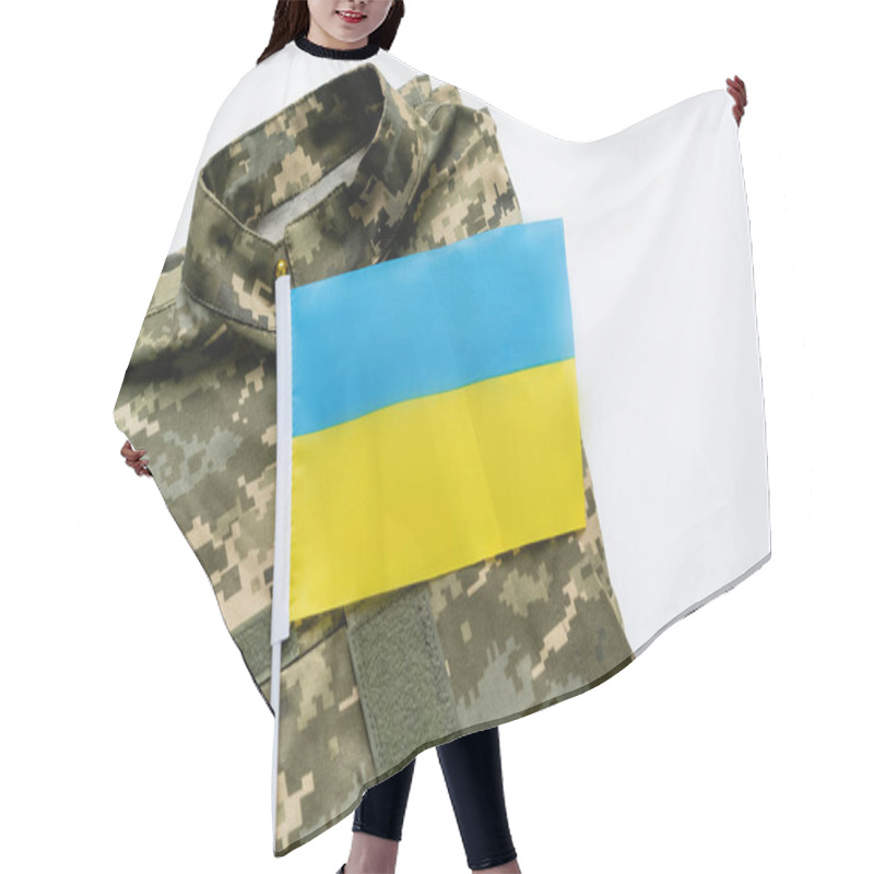 Personality  Top View Of Ukrainian Flag On Military Uniform On White Background  Hair Cutting Cape