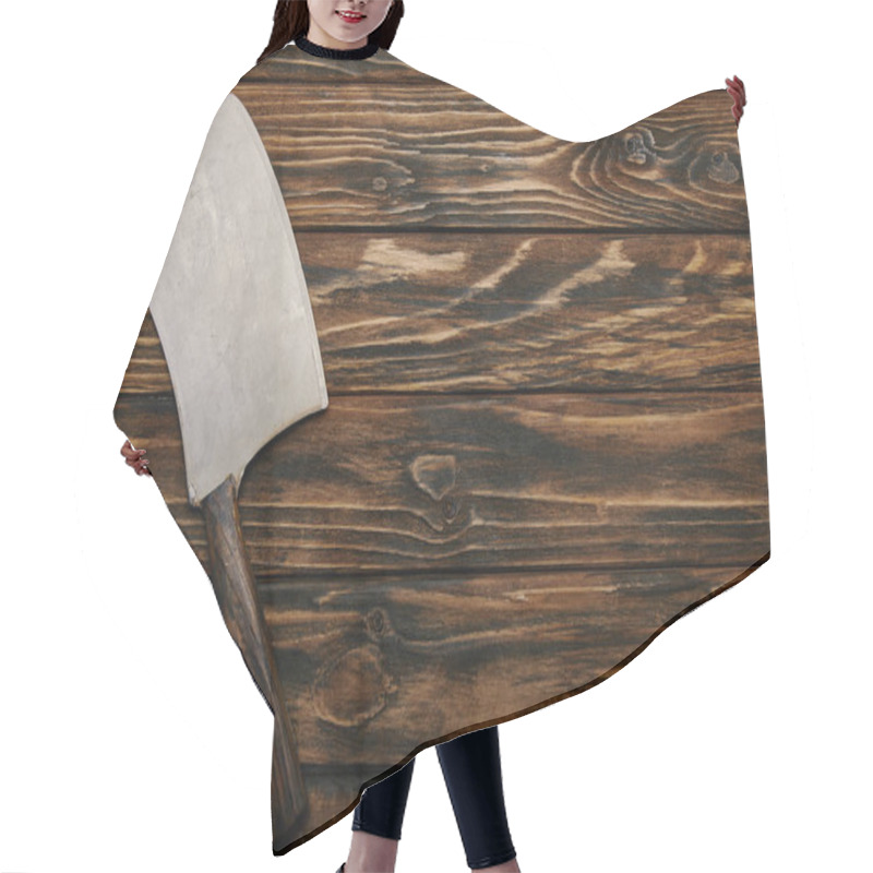 Personality  Top View Of Butcher Knife On Wooden Background Hair Cutting Cape