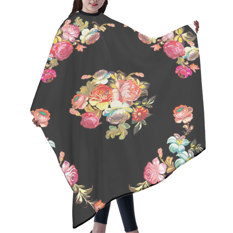 Personality  Rose Flowers Decoration On Black Hair Cutting Cape