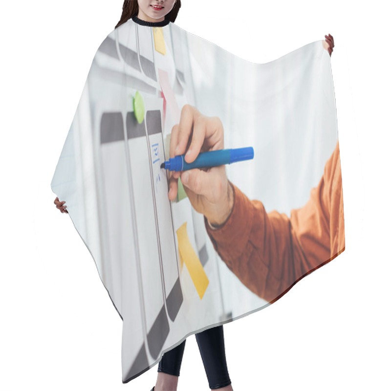 Personality  Cropped View Of Developer With Marker Planning Ux Design Of Mobile Website With Templates On Whiteboard  Hair Cutting Cape