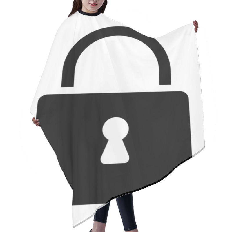 Personality  Black Padlock With A Keyhole. Ideal For Security, Privacy, Protection, Encryption, And Online Safety. Clean, Minimalist Bold Hair Cutting Cape