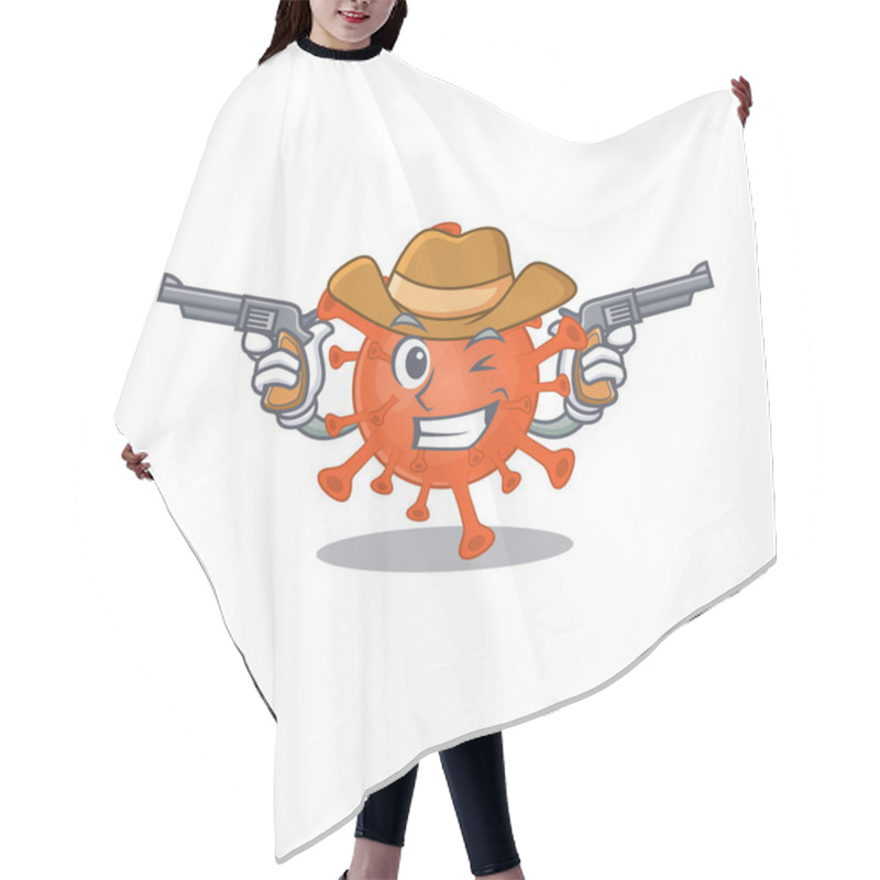 Personality  Funny Deadly Corona Virus As A Cowboy Cartoon Character Holding Guns Hair Cutting Cape