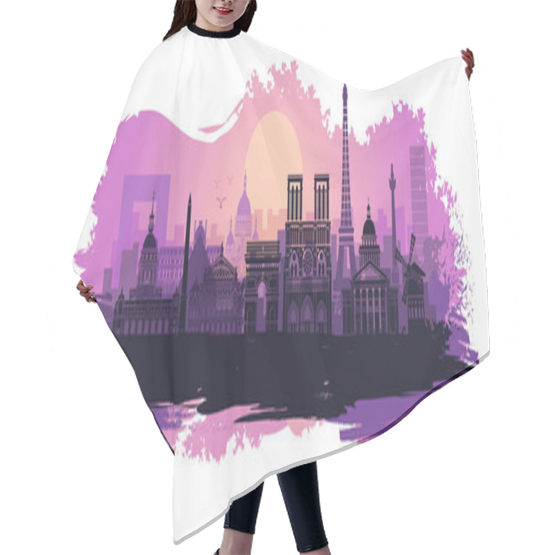 Personality  Stylized Landscape Of Paris With Eiffel Tower, Arc De Triomphe And Notre Dame Cathedral With Spots And Splashes Of Paint Hair Cutting Cape