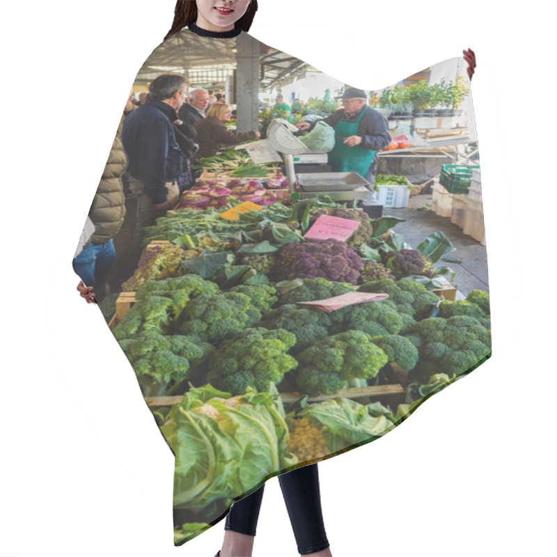 Personality  Vegetable Seller Weighs Order While People Wait In Line To Order In Porta Palazzo Public Market Hair Cutting Cape