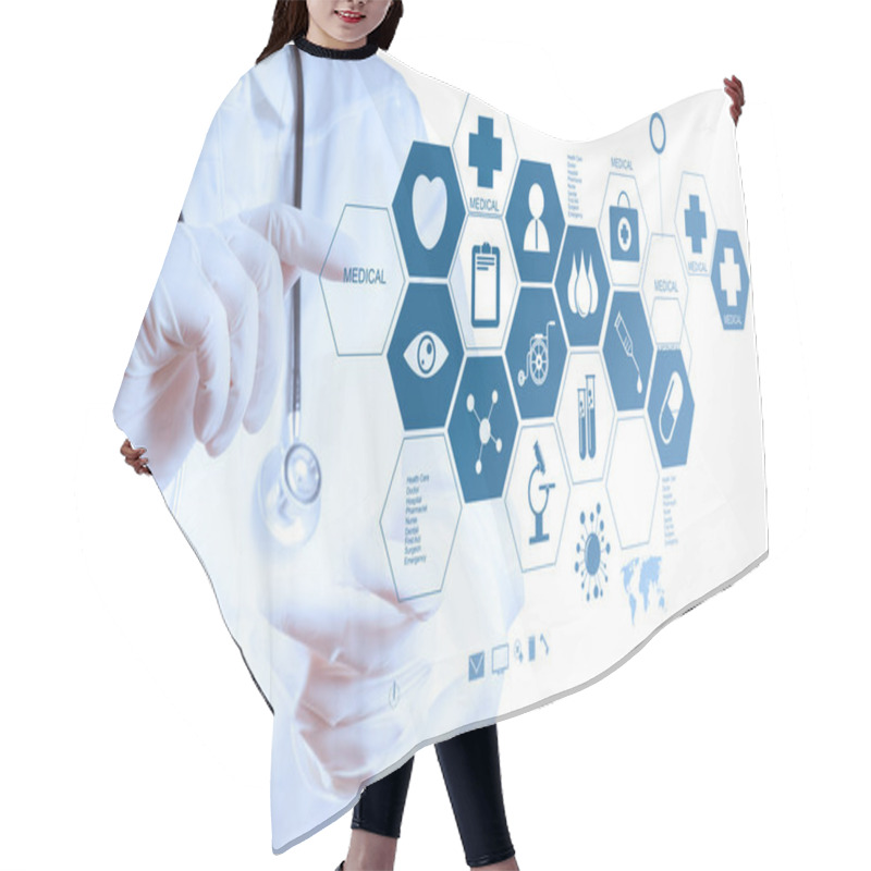 Personality  Medicine Doctor Hands Working With Modern Computer Interface Hair Cutting Cape