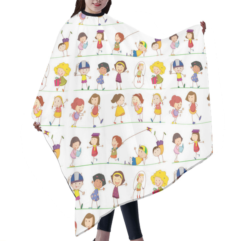 Personality  Seamless Pattern Tile Cartoon With Doodle Kids Hair Cutting Cape