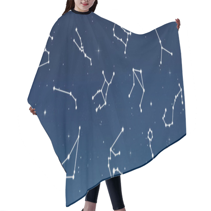 Personality  Set With Zodiac Constellations Against Night Sky With Stars. Banner Design Hair Cutting Cape