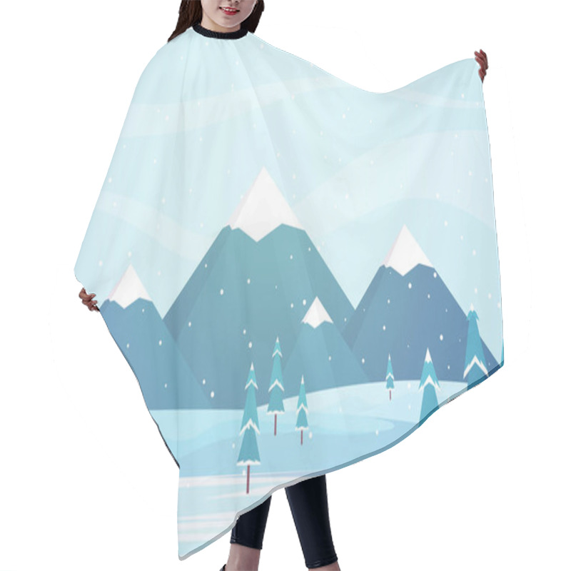 Personality  Winter Scene Snow Landscape With Pine Trees Mountain Vector Illustration Hair Cutting Cape