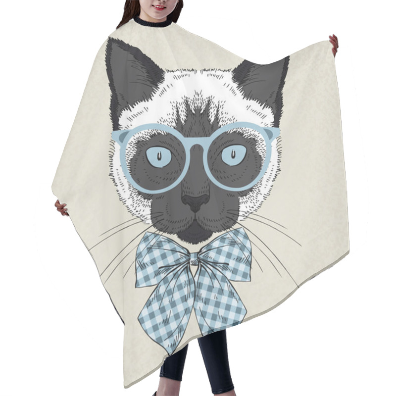 Personality  Portrait Of Siamese Cat Hipster Hair Cutting Cape