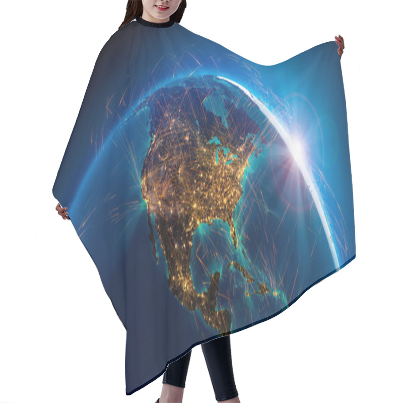 Personality  Detailed Air Routes On Earth. 3D Rendering Hair Cutting Cape