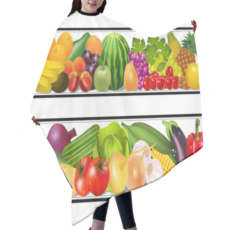 Personality  Set Food Vegetables And Fruits Painting Vector Damp Hair Cutting Cape