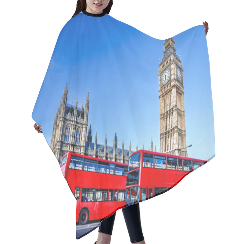 Personality  Big Ben With Buses In London, England Hair Cutting Cape