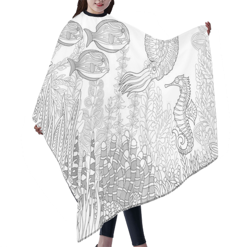 Personality  Zentangle Stylized Aquarium Hair Cutting Cape