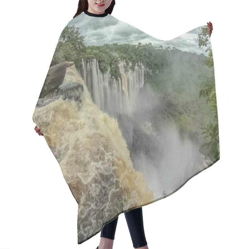 Personality  View Of The Kalandula Waterfalls On Lucala River, Tropical Forest And Cloudy Sky As Background Hair Cutting Cape