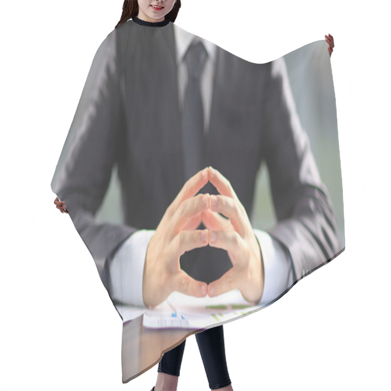 Personality  Businessman Working With Documents In The Office Hair Cutting Cape