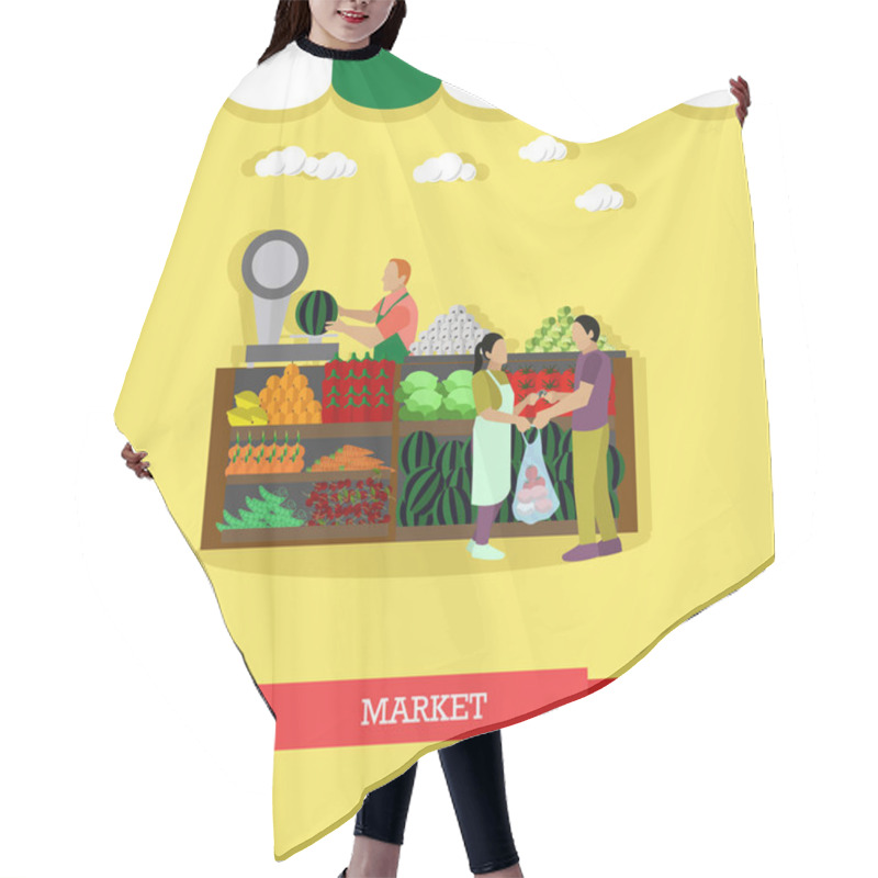 Personality  Vector Illustration Of Market Greengrocery Design Element In Flat Style Hair Cutting Cape