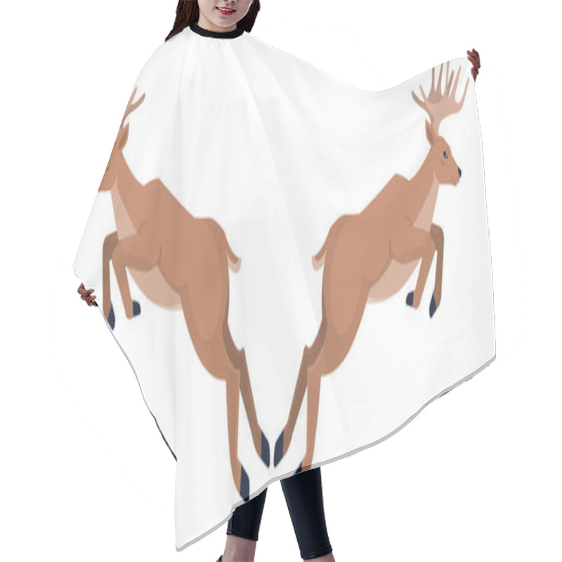 Personality  Two Deer With Antlers Are Leaping In Opposite Directions, Creating A Symmetrical Design. Ideal For Nature Themes, Wildlife Conservation, Outdoor Adventure, Forest Life, And Animal Behavior Studies Hair Cutting Cape