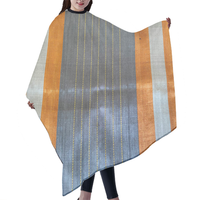 Personality  Luxurious Grey Silk Fabric Showcases Bold Mustard And Grey Thick Woven Vertical Stripes, Accented With Fine Lines. Hair Cutting Cape