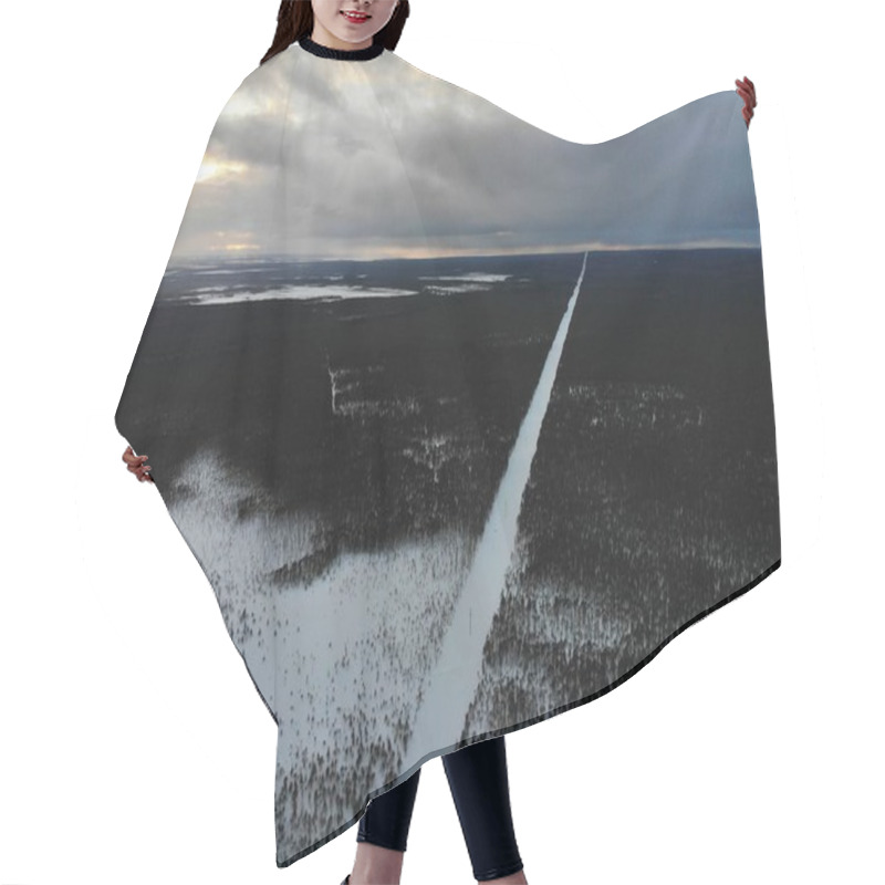 Personality  Straight Line In Winter Forest Aerial View Hair Cutting Cape