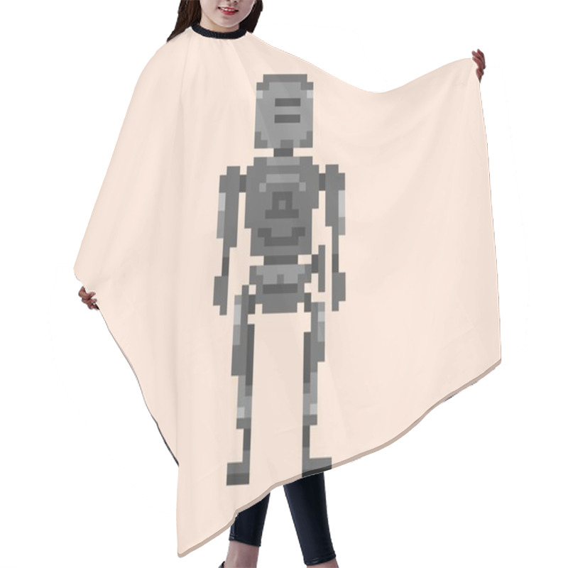 Personality  Illustration Of A Robot In Pixel Art Style Hair Cutting Cape