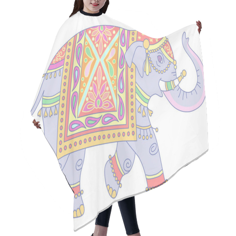 Personality  Blue Indian Elephant Decorated In Traditional Style. Vector Illustration Isolated On White Background Hair Cutting Cape