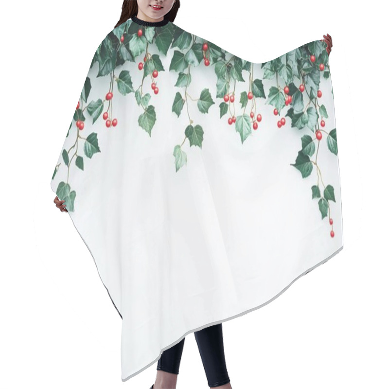 Personality  Lush Green Ivy With Bright Red Berries Against A Soft White Backdrop. Hair Cutting Cape